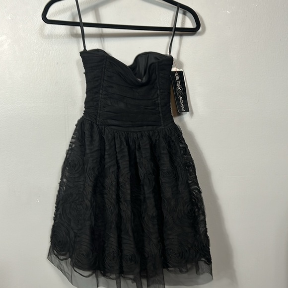New Betsy & Adam Strapless Black Tulle Layered Evening Y2K Prom Party Dress 2 - Picture 9 of 15